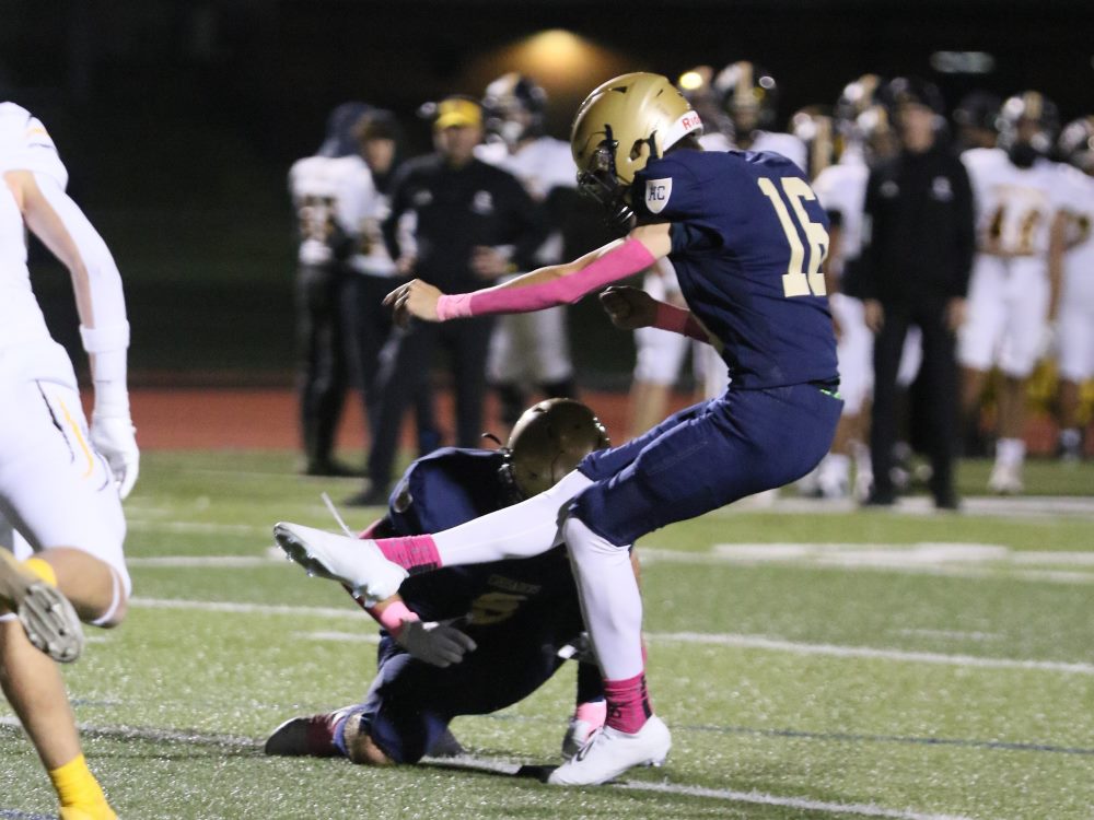 Nic Calvaruso (11) kicks in the October 19 game match against the Rockbridge Bruins.